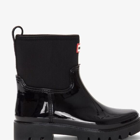 Hunter Ella Chelsea Waterproof Boots- Black/Black Shiny PVC - Picture 2 of 8